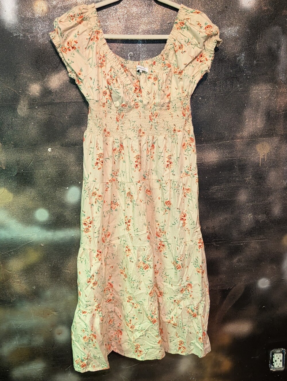 Women's Cream Floral Smocked Sundress